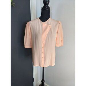 Vintage Levante 100% Silk Peach Blouse With Button Detail‎ & Asymmetrical Design